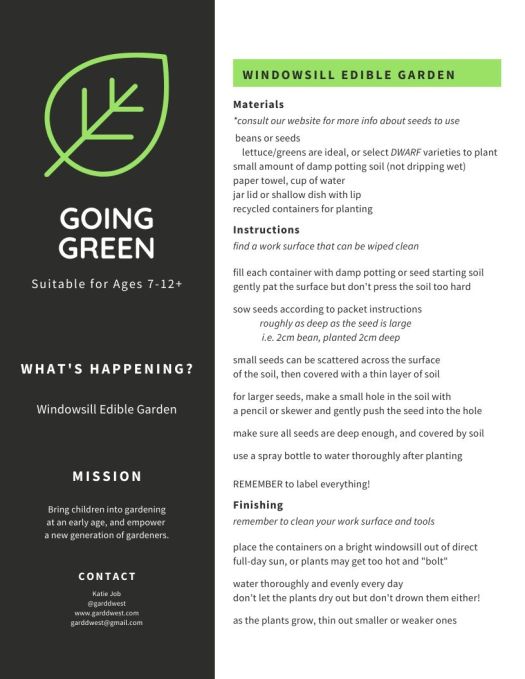 April 6 - GOING GREEN - Windowsill Gardens - Garddwest EcoEducation